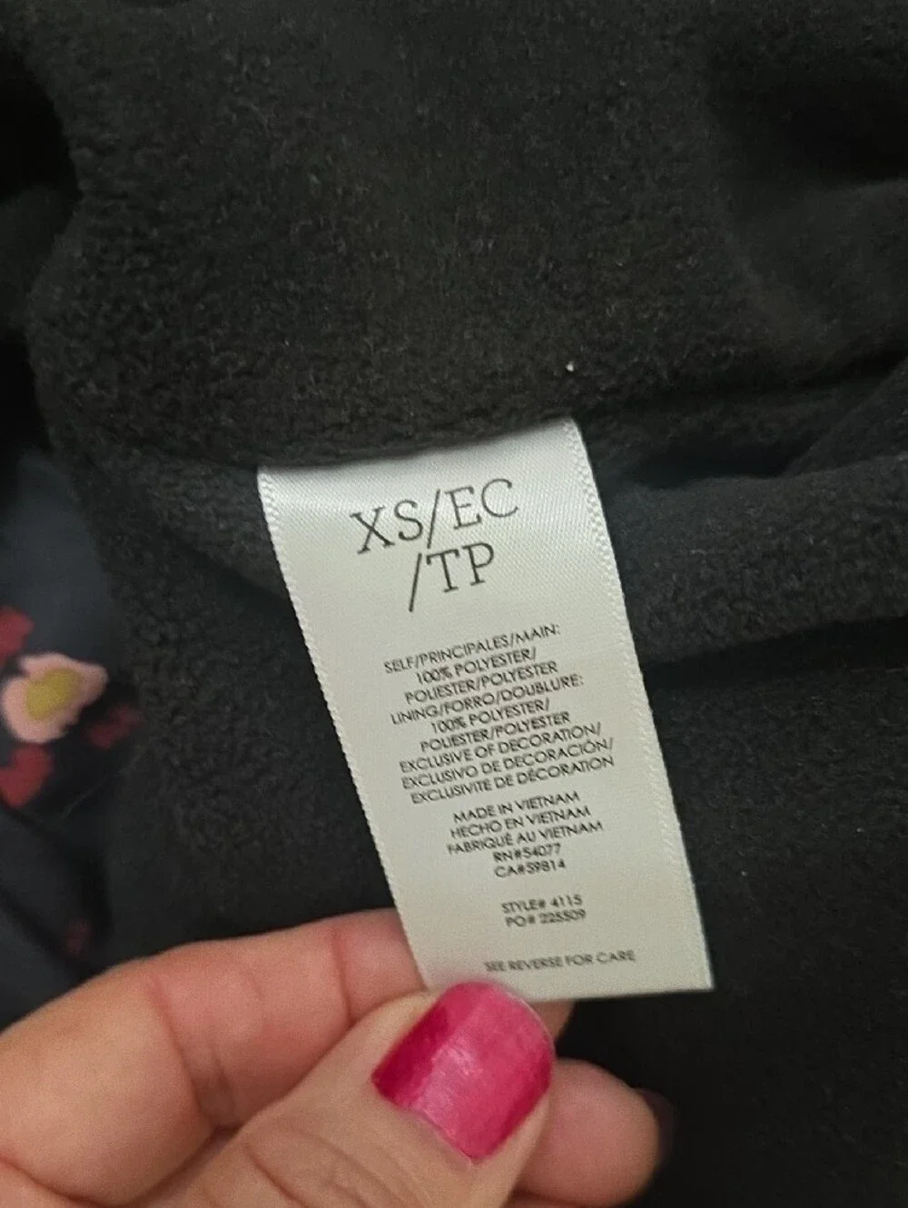 CAbi Black Puffer Jacket with Pink Spot Floral Print XS